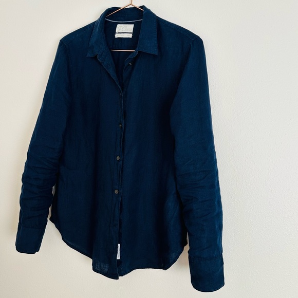 J. Crew slim shirt in Baird McNutt Irish linen long sleeve button down navy - Picture 6 of 9